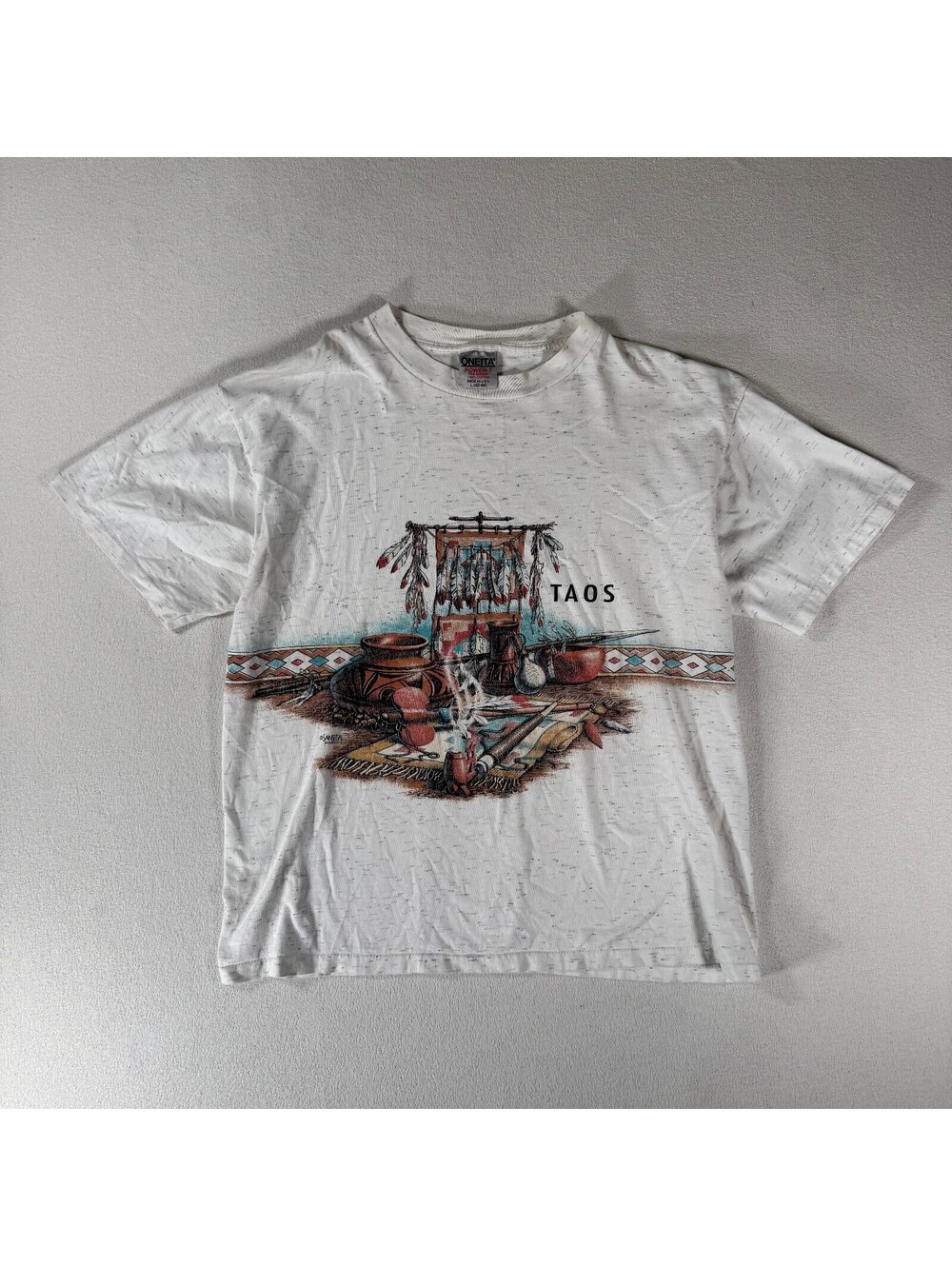 Vintage 90s Western Taos Cowboy Graphic White T-Shirt Size Large